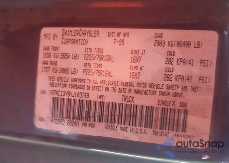 2000 Dodge Ram 1500 St from USA, damaged, VIN 1B7HC13Y8YJ103769